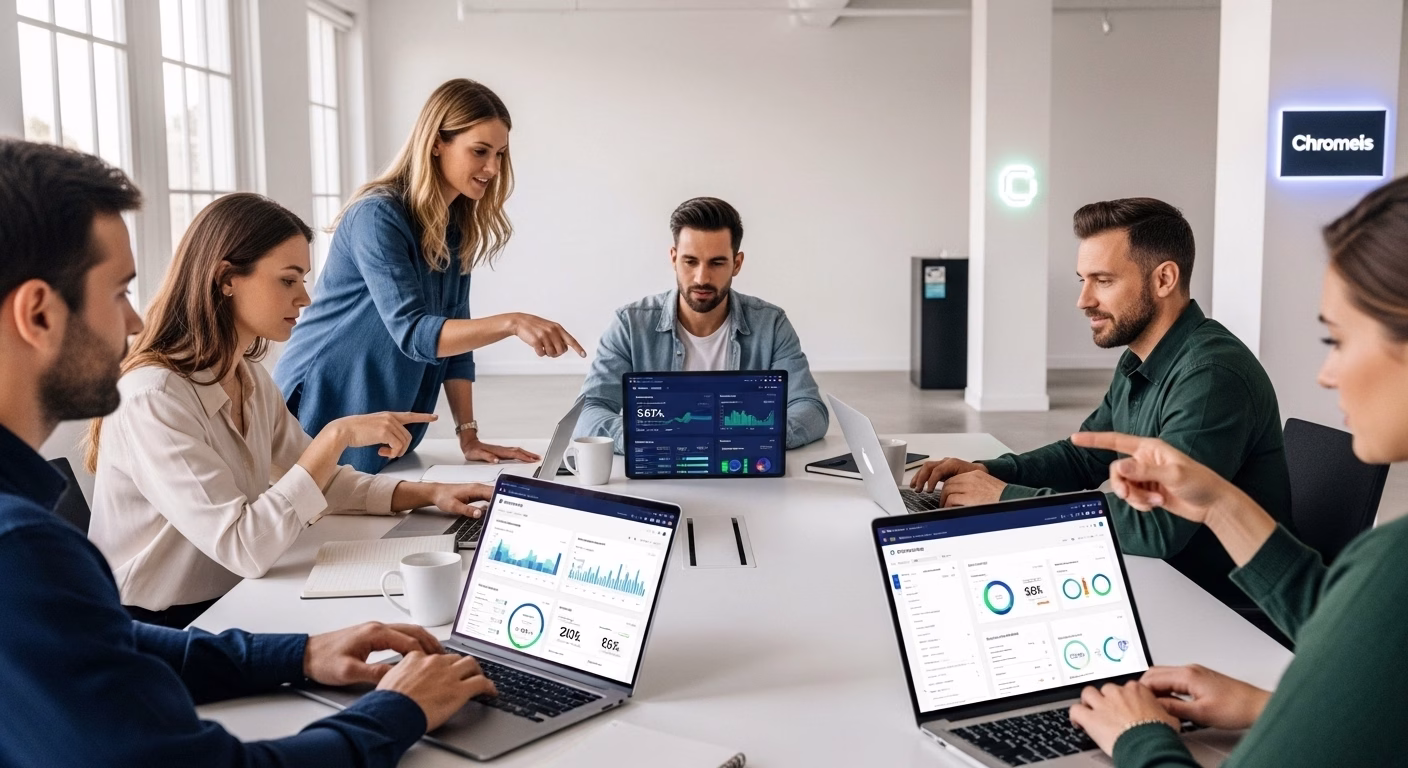 Professional digital marketing agency planning lead generation and sales growth strategy on analytics dashboard