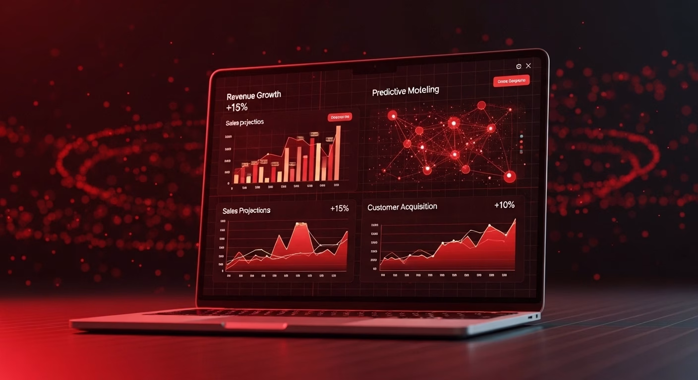 Machine learning analytics dashboard visualizing business data trends and predictive analytics insights
