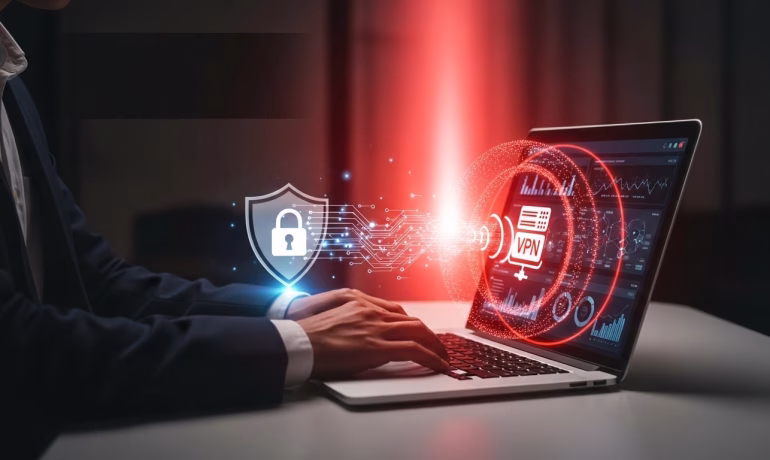 Remote employee connecting securely through a virtual private network