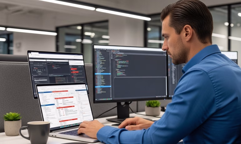 Software testing team using automation tools for product stability