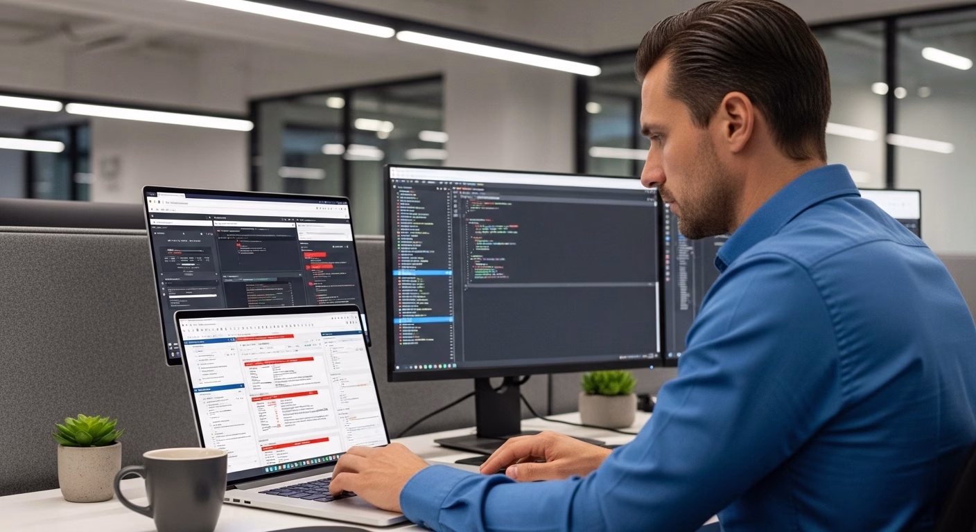 Software testing team using automation tools for product stability