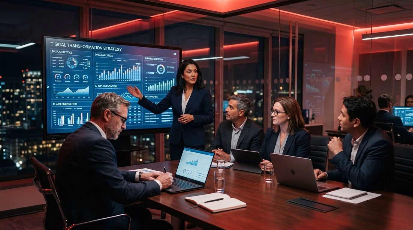Business team using digital transformation solutions to improve workflow efficiency