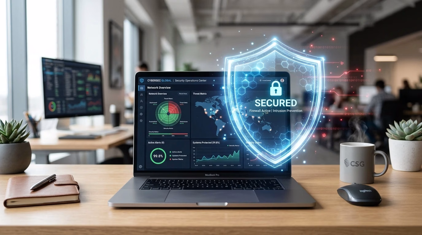 Business website protected with proactive cybersecurity and advanced website security solutions