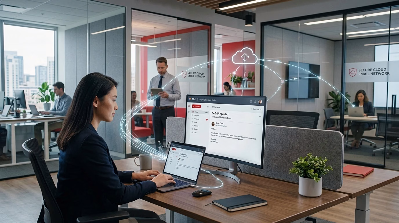 Business team using Rackspace email for secure and reliable communication