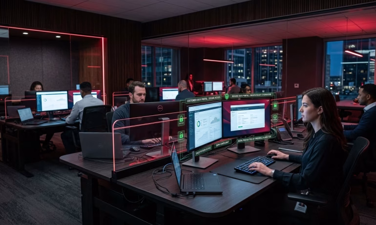 Cybersecurity specialist securing business website against online threats