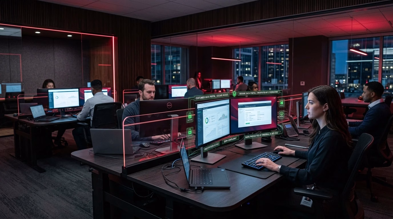Cybersecurity specialist securing business website against online threats
