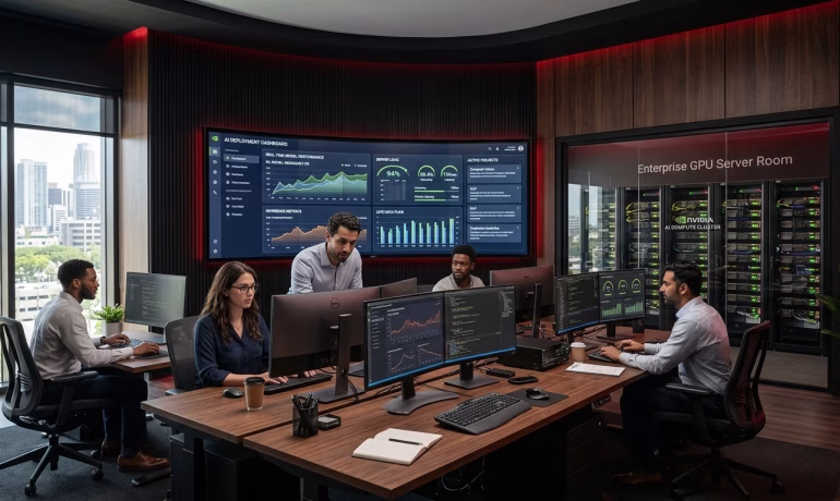 Data scientists using GPU hosting for AI development and advanced computing