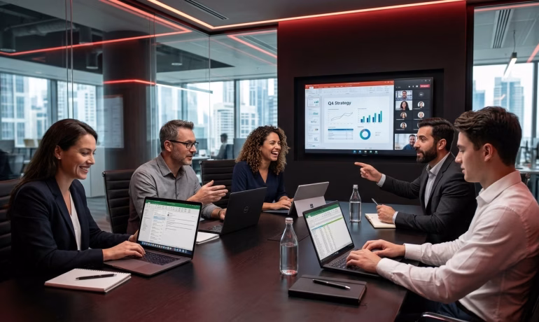 Employees collaborating remotely using Google Workspace for Business
