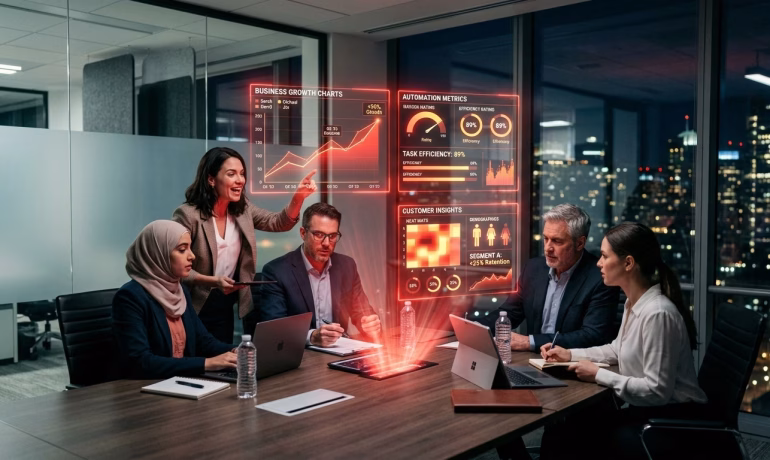Business professionals using Generative AI to streamline operations and enhance decision-making