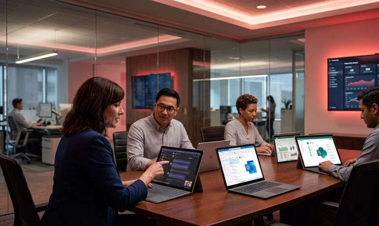 Microsoft 365 workplace productivity platform helping teams collaborate, share documents, and improve business efficiency.