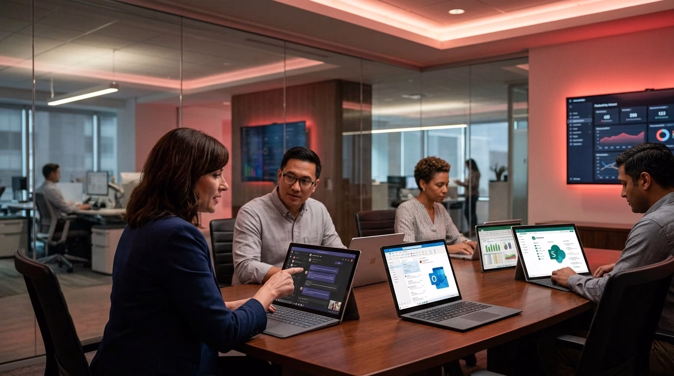 Microsoft 365 workplace productivity platform helping teams collaborate, share documents, and improve business efficiency.