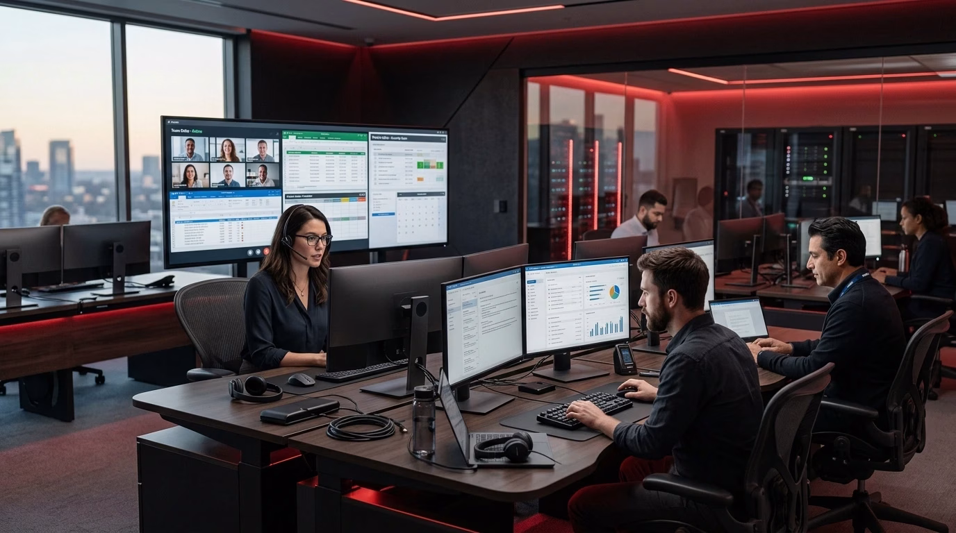 Teams using Microsoft 365 cloud services for productivity and secure workplace collaboration 