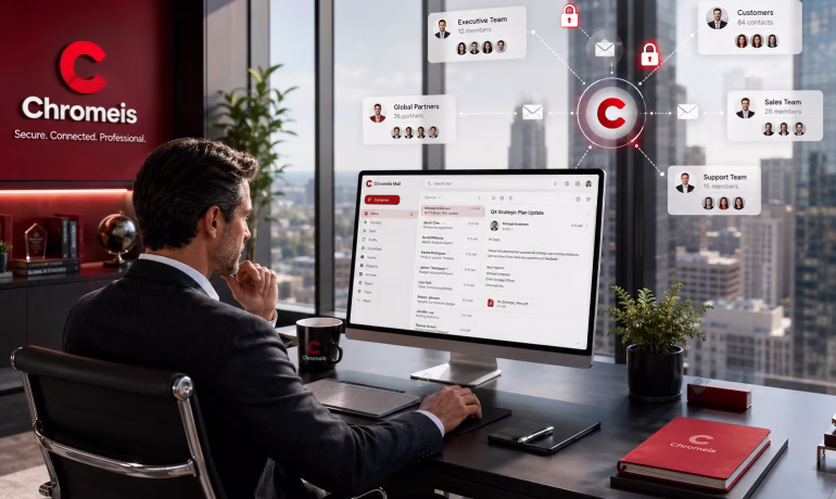 Business team using professional email hosting for secure and reliable communication