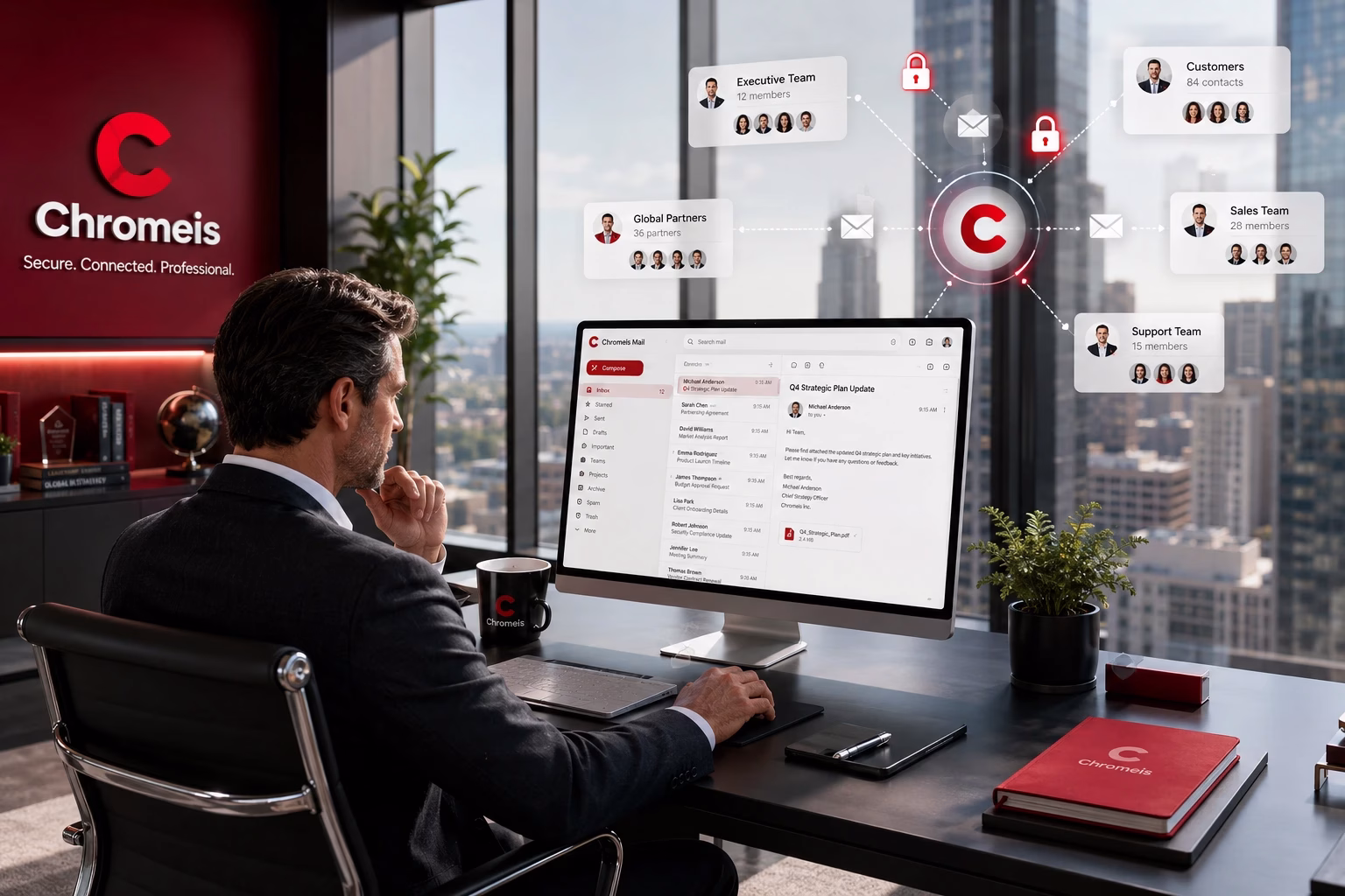 Business team using professional email hosting for secure and reliable communication