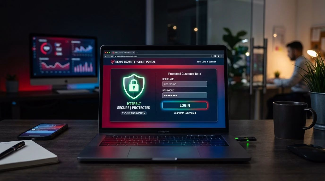 Website security dashboard monitoring customer data protection and cyber threats