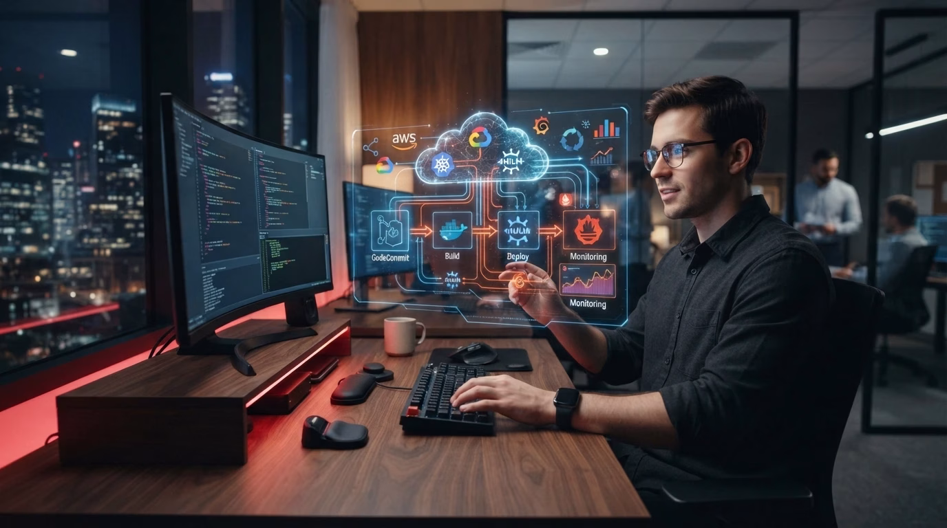 Development and operations teams collaborating using DevOps automation for continuous software delivery
