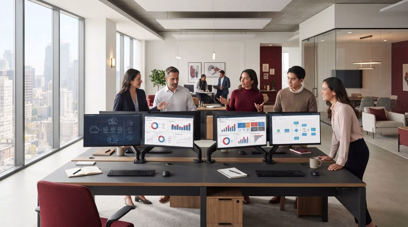 Business team implementing digital transformation solutions to enhance customer experience and operational efficiency