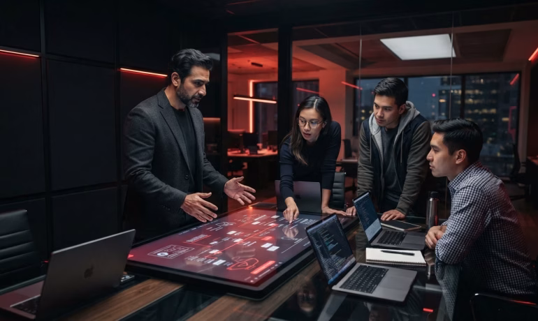 Software developers collaborating through flexible IT staff augmentation services