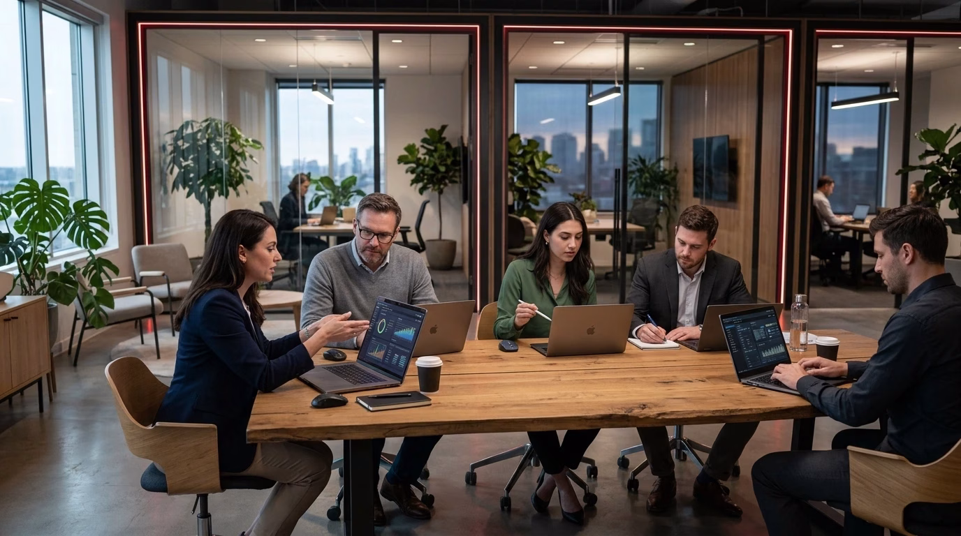 Business professionals using generative AI technology for smarter automation and decision-making