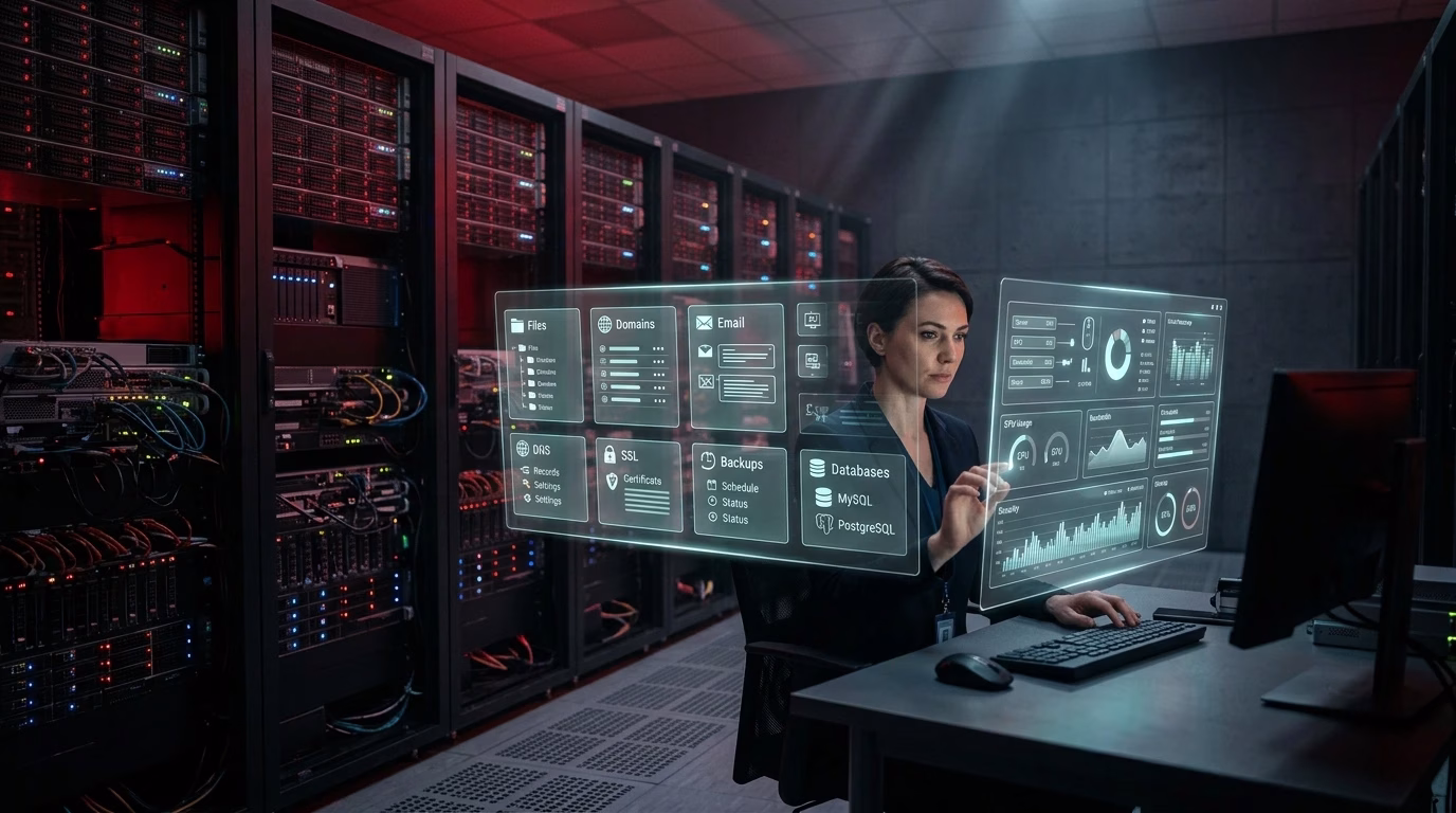 Business owner managing website hosting through cPanel control panel
