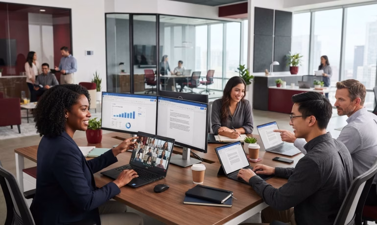 Microsoft 365 business productivity with Teams, Outlook, OneDrive, and Office apps