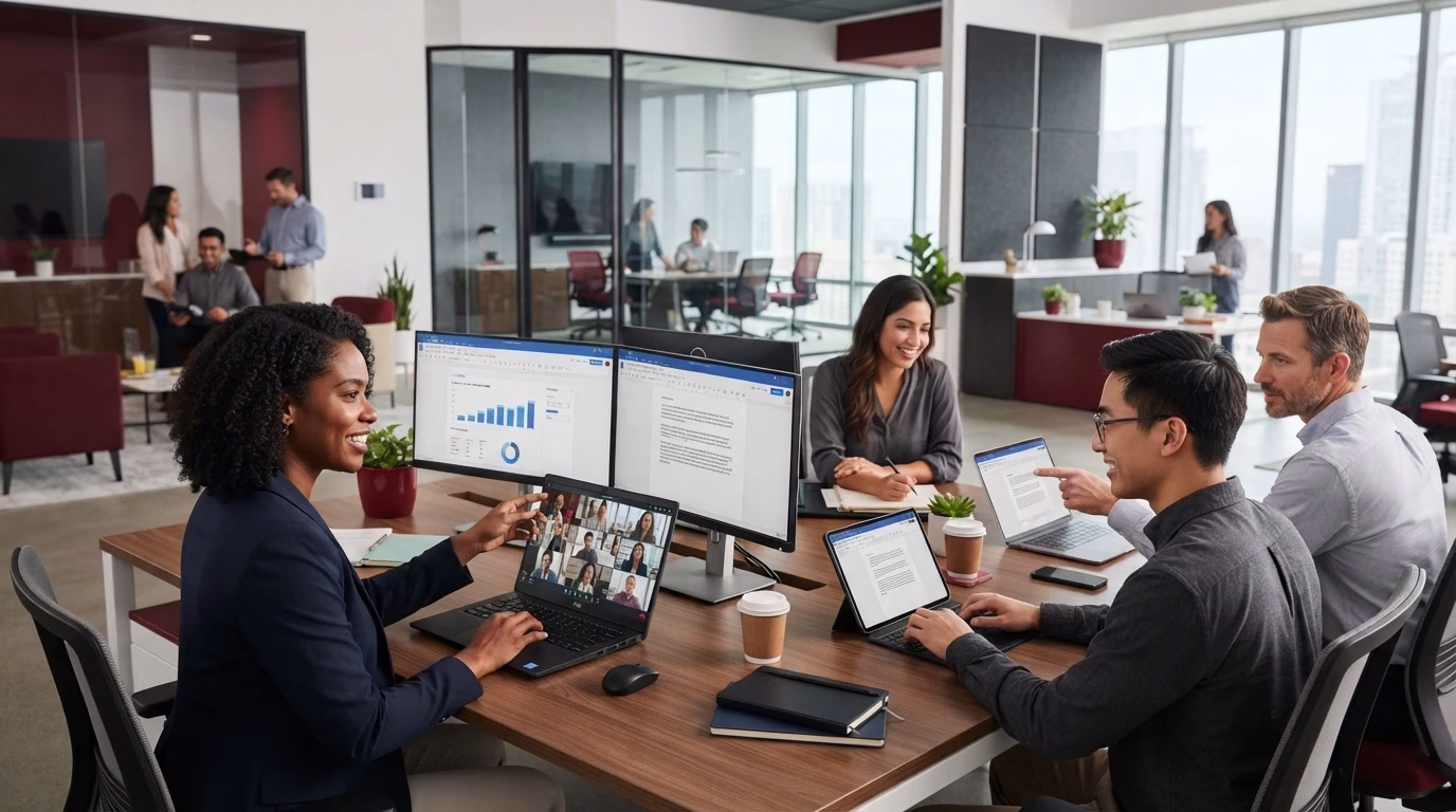 Microsoft 365 business productivity with Teams, Outlook, OneDrive, and Office apps