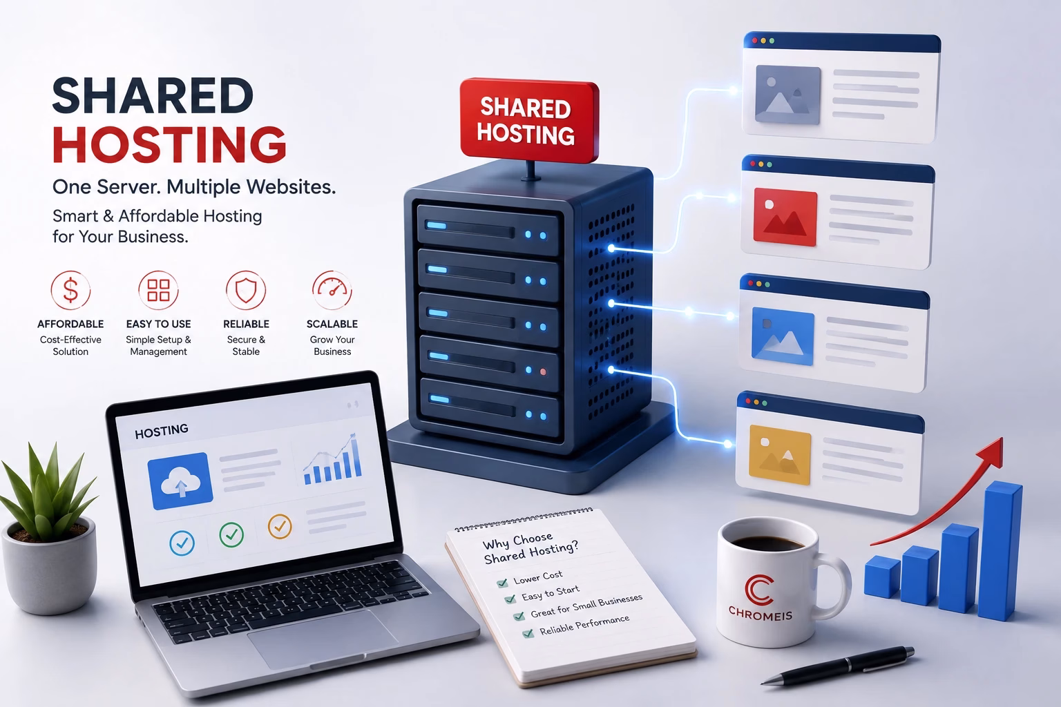 Shared hosting server powering multiple business websites securely and efficiently